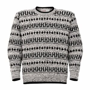 VTG 90s McGregor Knit Sweater Geometric Pattern Men Large Black Cream Cosby Dad